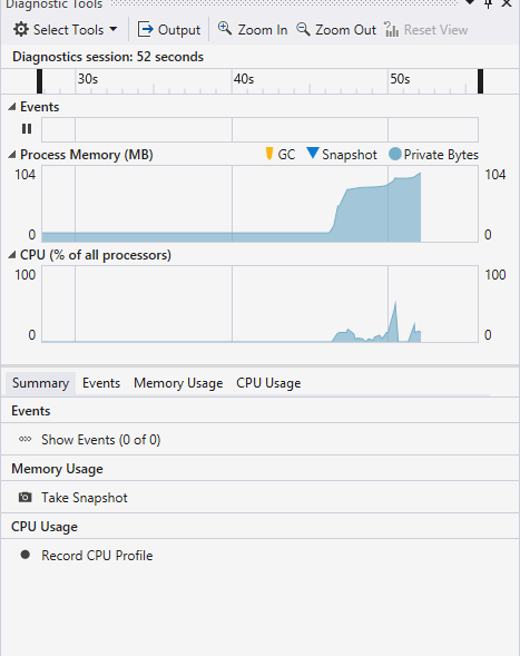 Rough Memory and CPU usage, and breaking can show call timings