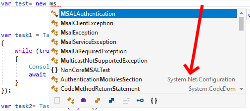 Intellisense suggested items that aren't currently available in scope